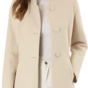 Allegra K Women's Winter Overcoat Mid-Long Stand Collar Single Breasted Coat Outerwear