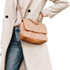 Hooever Women's Winter Wool Coat Casual Notch Lapel Single-Breasted Peacoat