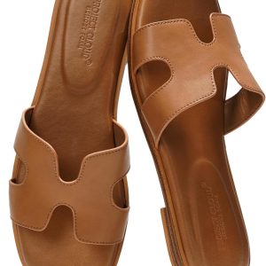 Project Cloud Fashion Flat Summer Sandals for Women 2025 - Leather Womens Sandals Comfortable Memory Foam Slides for Women Footwear - Mules Women's Sandals - Walking Sandals Women (Jannel)