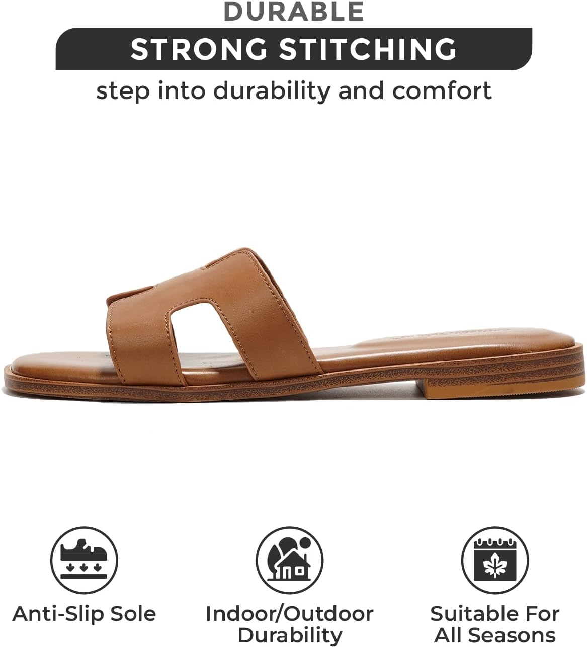 Project Cloud Fashion Flat Summer Sandals for Women 2025 - Leather Womens Sandals Comfortable Memory Foam Slides for Women Footwear - Mules Women's Sandals - Walking Sandals Women (Jannel) - Image 3